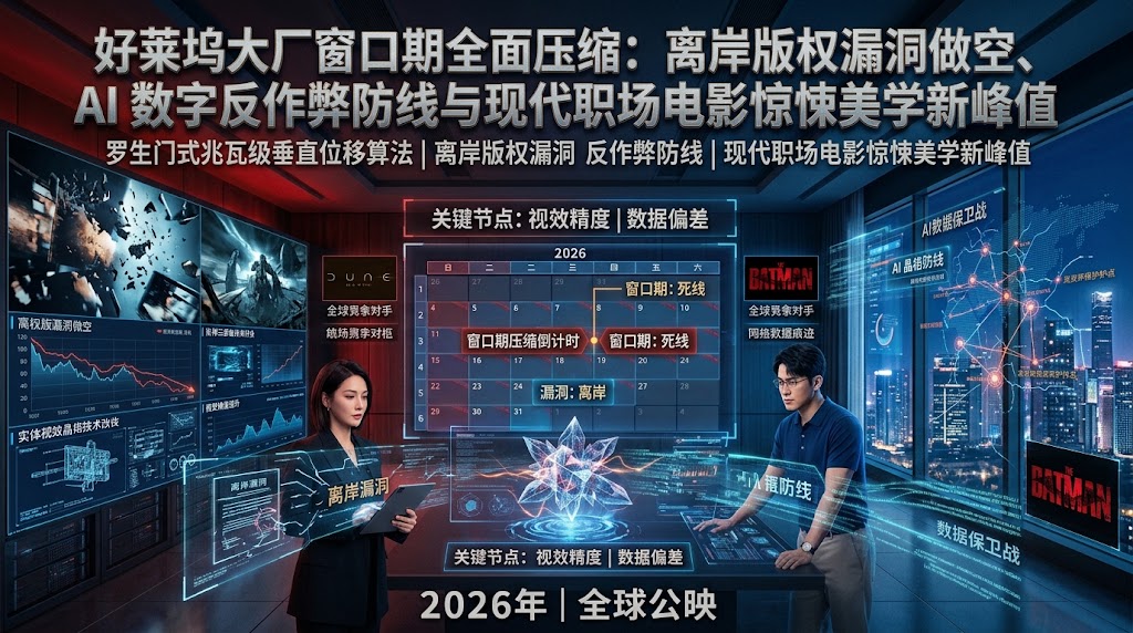2026好莱坞大厂窗口期全面压缩：离岸版权漏洞做空、AI数字反作弊防线与现代职场电影惊悚美学新峰值