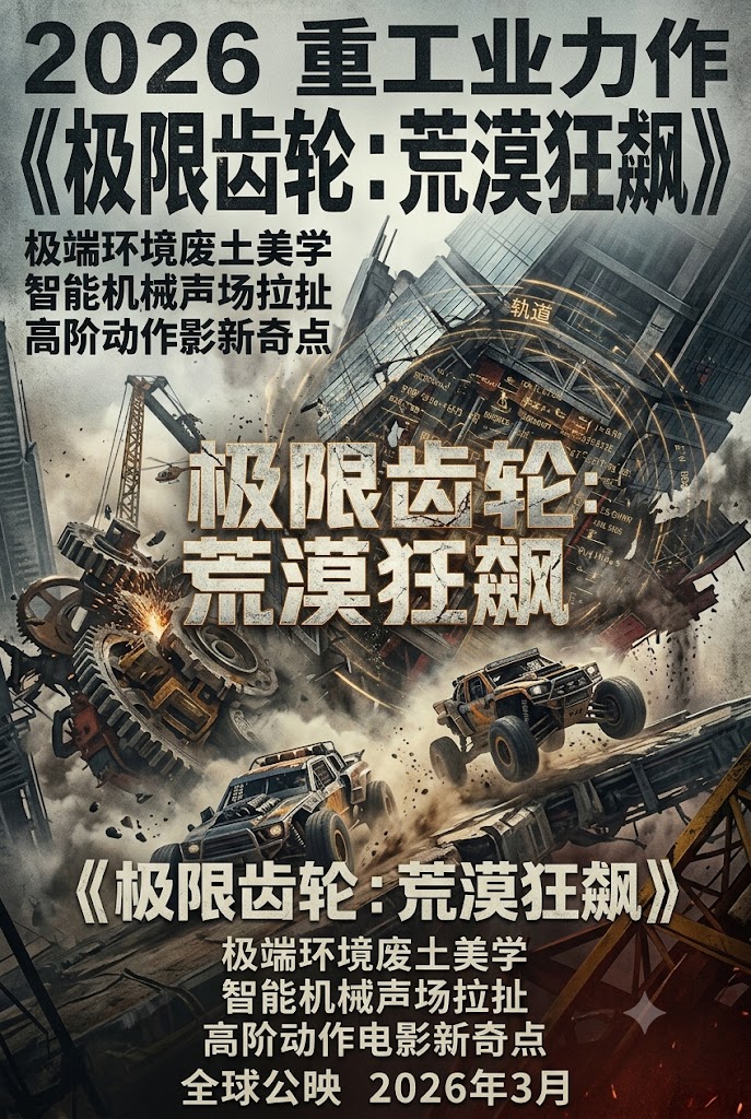 2026重工业力作《极限齿轮：荒漠狂飙》全球公映：极端环境废土美学、智能机械声场拉扯与高阶动作电影新奇点