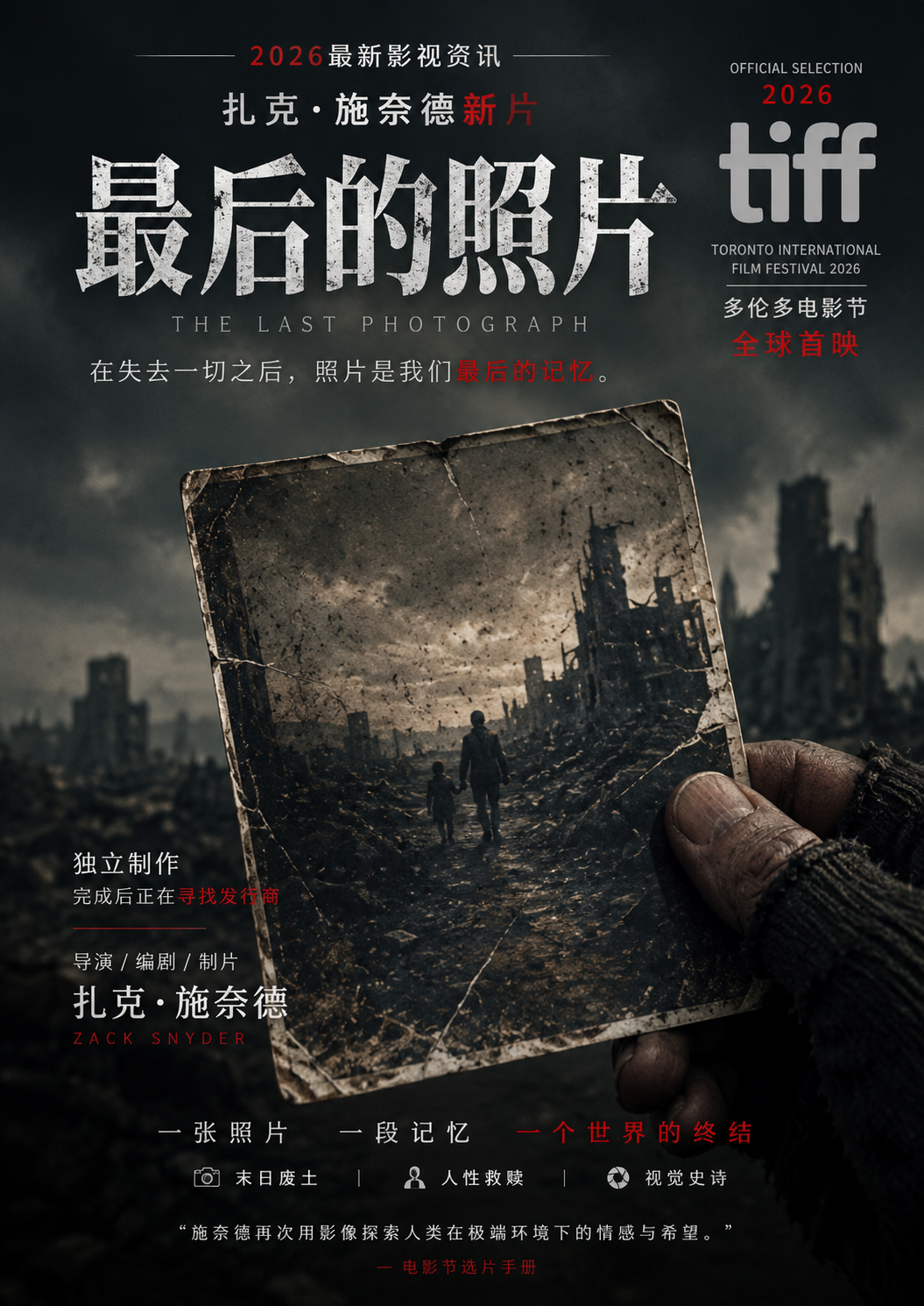 《最后的照片》2026最新影视资讯：扎克·施奈德新片官宣多伦多电影节全球首映，独立制作完成后正在寻找发行商